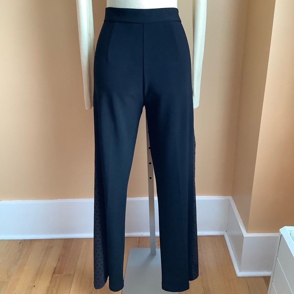 JOSEPH RIBKOFF Geometric Flare Trousers Black Brown 10 Stretch Knit - Picture 3 of 13